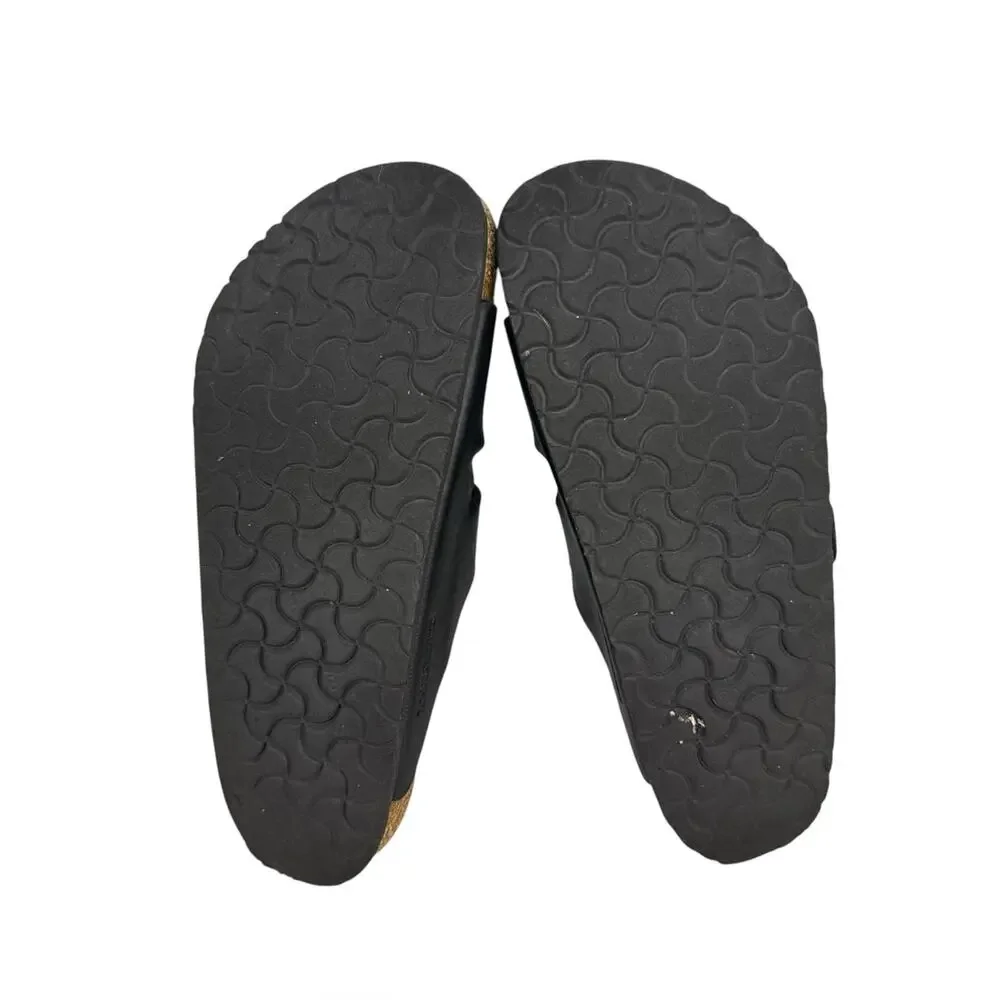 BIRKENSTOCK Arizona Men's Sz 10 Black Leather Two-Strap Sandals Cork Footbed